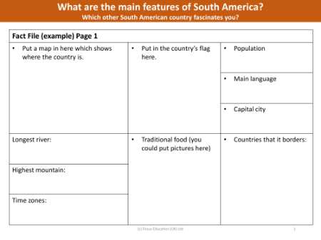 South American country fact file - Worksheet
