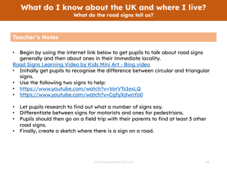 What do the road signs tell us? - Teacher notes