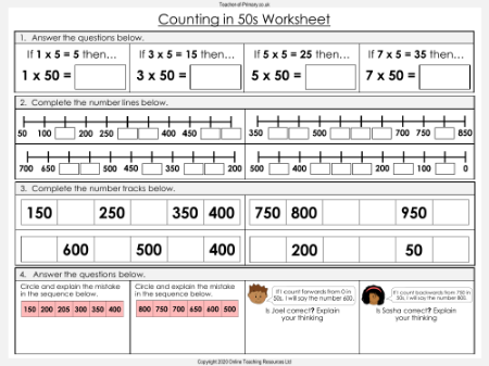 Counting in 50s - Worksheet