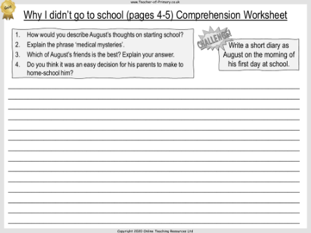 Wonder Lesson 4: Why I Didn't Go to School - Comprehension Worksheet 3