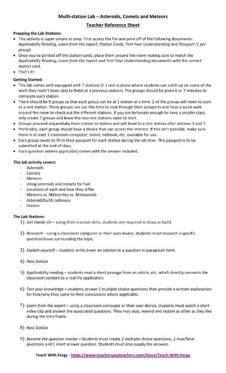 Asteroids, Comets, and Meteors - 7 Engaging Lab Stations | Science 6th ...