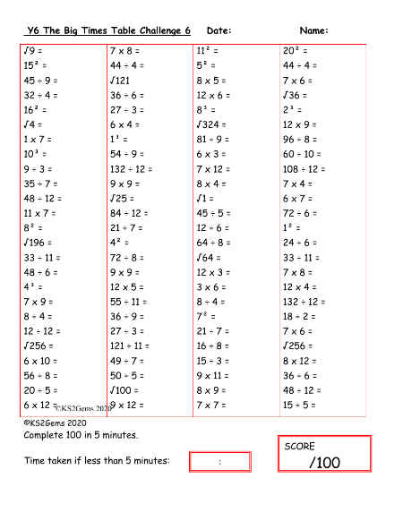 The Big Times Table Challenge 6