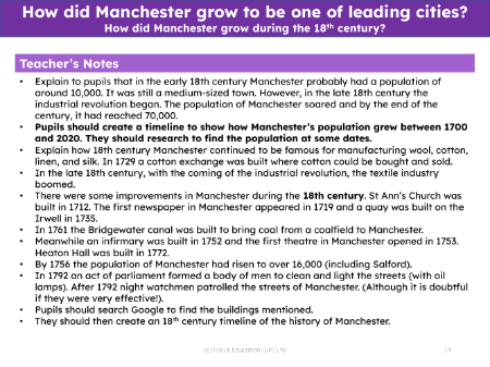 How did Manchester grow during the 18th Century? - Teacher notes