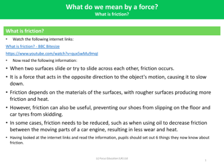 What is friction? - Magnets and Forces - Year 3