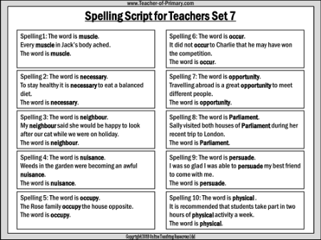 Spellings - Set 7 Teachers Script