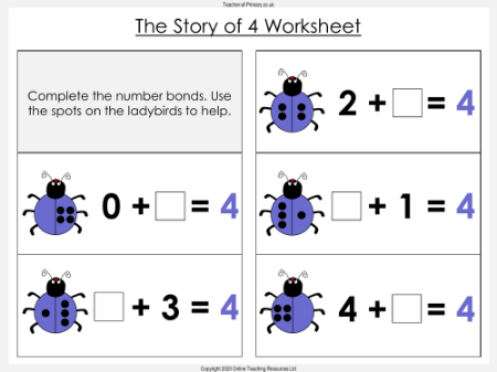 Number Bonds - The Story of 4 - Worksheet