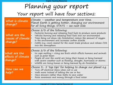 Climate Change - Unit 2 - Planning your Report Worksheet