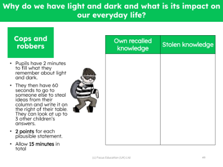 Cops and robbers - What do you know about light and dark?