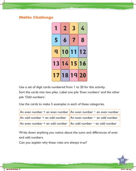 Maths Challenge, Review of odd and even numbers