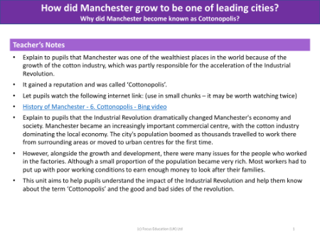 Why did Manchester become known as Cottonpolis? - Teacher notes