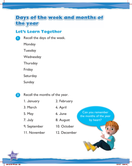 Max Maths, Year 2, Learn together, Days of the week and months of the year