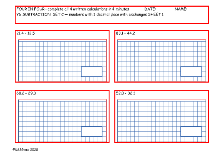 Subtraction Set C - numbers with 1 decimal place with exchanges