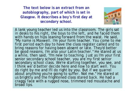 Biography and Autobiography - Lesson 6 - First Day at School Reading Worksheet
