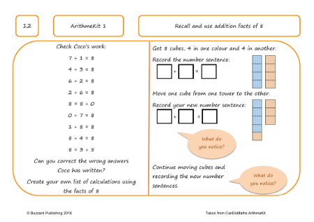 Recall and use addition facts of 8