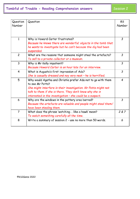 5. Reading Comprehension answers