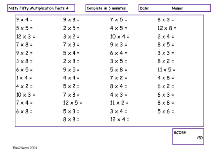 Multiplication Facts 4
