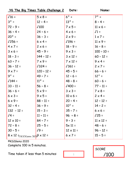 The Big Times Table Challenge 2