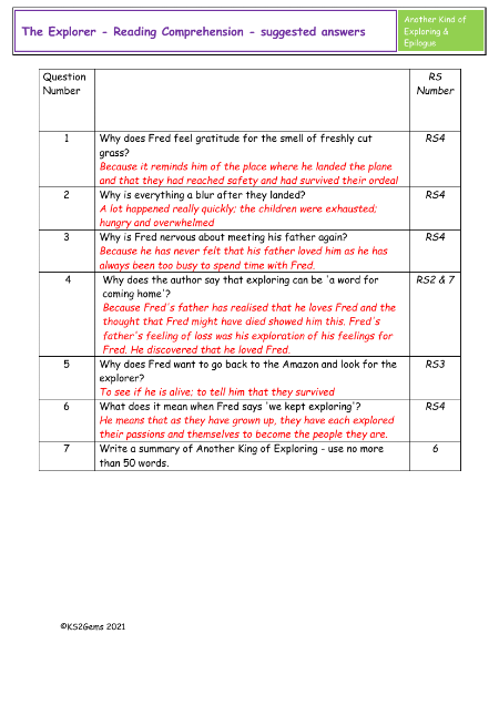 5. Reading Comprehension suggested answers