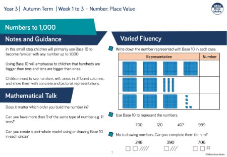 Represent numbers to 1,000: Varied Fluency