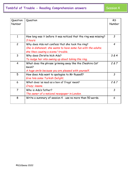 4. Reading Comprehension answers