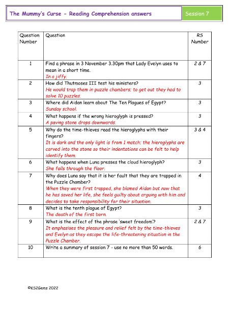 4. Reading Comprehension answers