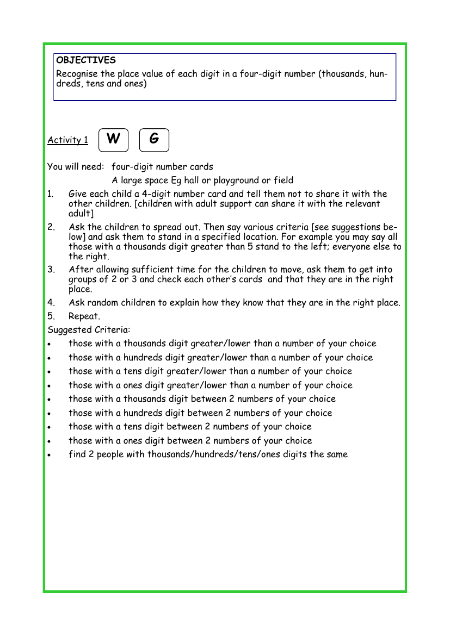 Place value in a four-digit number worksheet