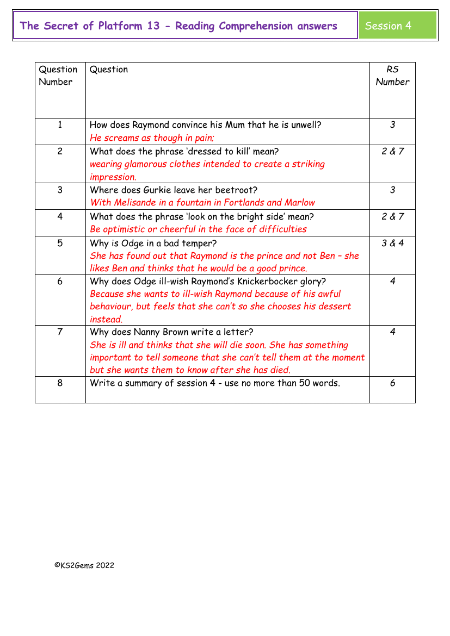 5. Reading Comprehension answers