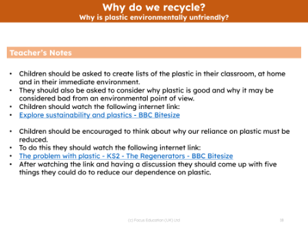 Why is plastic environmentally unfriendly? - Teacher's notes