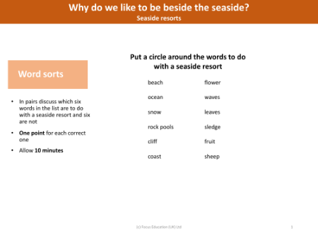 Word sorts - Seaside resorts