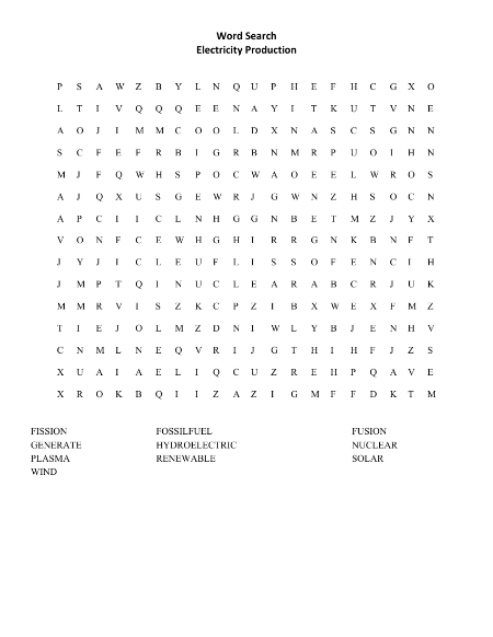 Electricity Production - Word Search