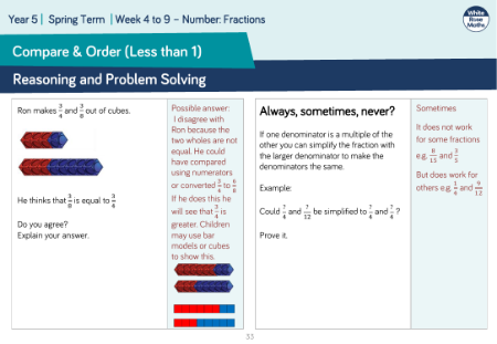 Compare &amp; Order (Less than 1): Reasoning and Problem Solving