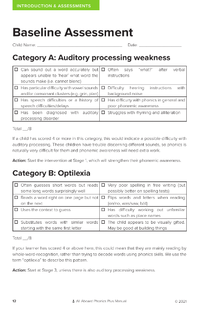 Baseline Assessment Categories A, B, C, D and E - Resource