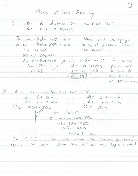 More or Less Equal Activity Answers