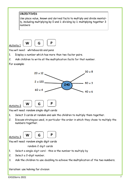 Multiplying and Dividing mentally worksheet
