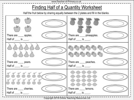 Finding Half of a Quantity  - Worksheet