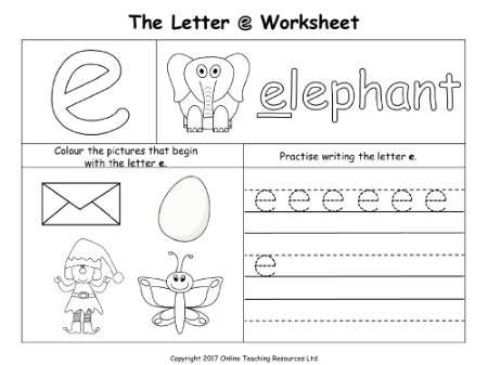 The Letter E - Worksheet