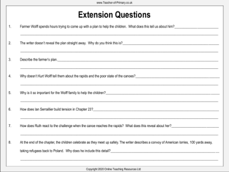 The Silver Sword - Lesson 14 - Extension Questions Worksheet