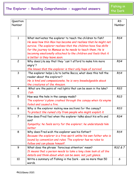 3. Reading Comprehension suggested answers