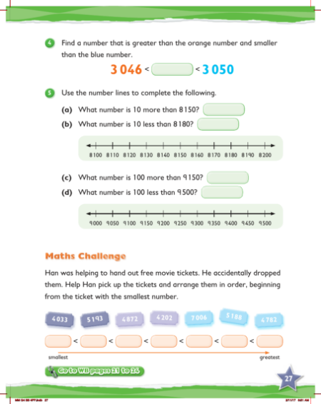 Max Maths, Year 4, Practice, Comparing and ordering numbers up to 10000 (2)