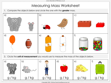 Measuring Mass - Worksheet