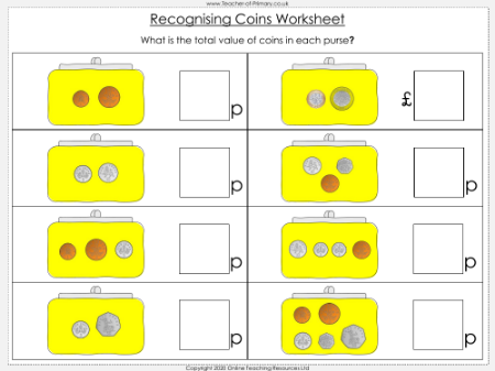 Recognising Coins - Worksheet