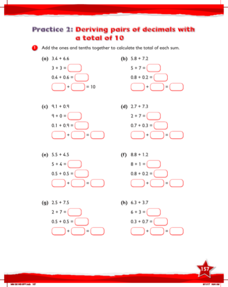 Work Book, Deriving pairs of decimals with a total of 10