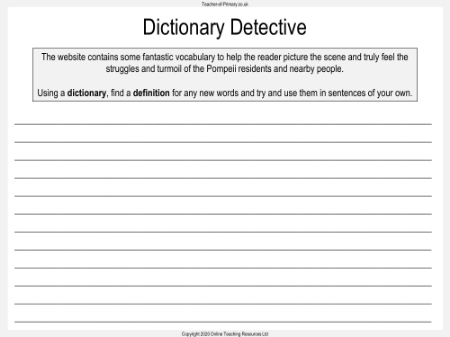 Dictionary Detective Worksheet