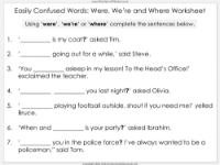 Easily Confused Words - Were, We're and Where - Worksheet