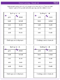 Spelling - Home learning - Sound nk