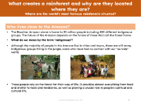 Who lives close to the Amazon - Info sheet