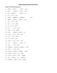 Balancing Chemical Equations - Worksheet 1