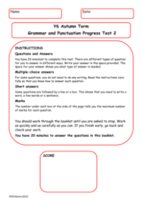 Autumn Term Grammar and Punctuation Progress Test 2