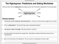 The Highwayman - Lesson 1 - Predictions and Setting Worksheet