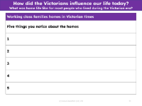 Victorian working class family homes - Worksheet